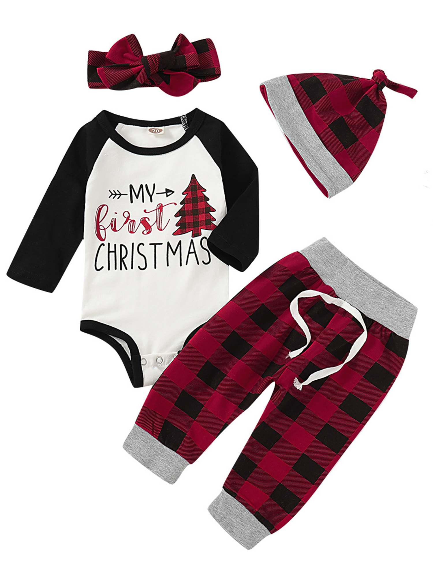 4pcs My First Christmas Baby Boys Girsl Bodysuit Pants Clothes Shoes Outfit Xmas